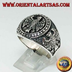Silver ring with federal bas-relief eagles