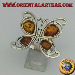 Silver ring in the shape of a butterfly with 4 drop amber