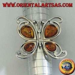 Silver ring in the shape of a butterfly with 4 drop amber