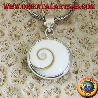 Silver pendant double sided eye of Saint Lucia, Astraea rugosa shell