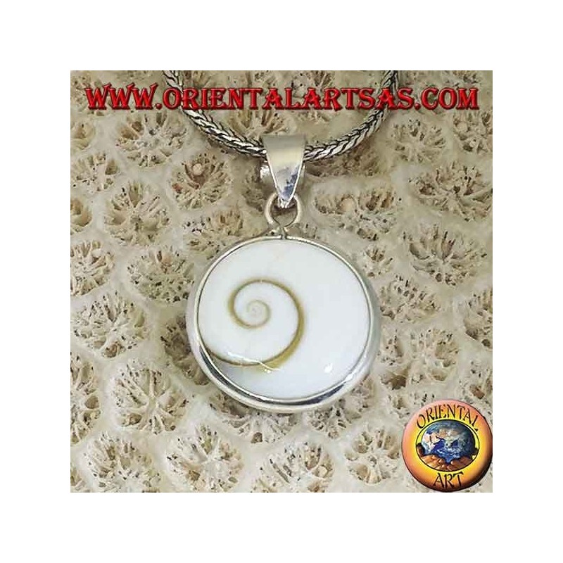 Pendentif oeil de Sainte-Lucie en argent double face, coquille d'Astraea rugosa