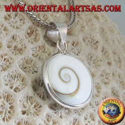 Pendentif oeil de Sainte-Lucie en argent double face, coquille d'Astraea rugosa