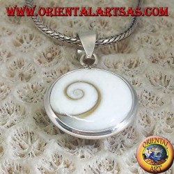 Silver pendant double sided eye of Saint Lucia, Astraea rugosa shell