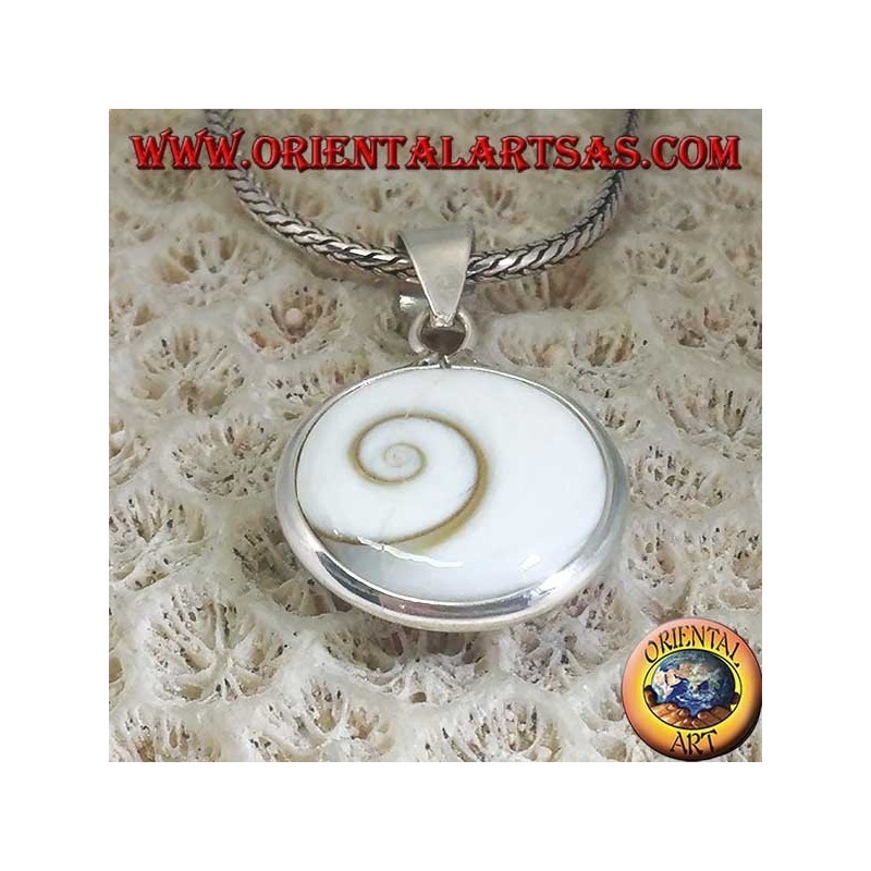 Colgante de plata de doble cara del ojo de Santa Lucía, Astraea rugosa concha
