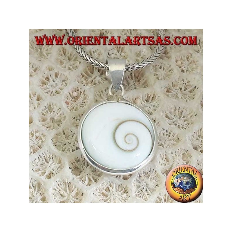 Pendentif oeil de Sainte-Lucie en argent double face, coquille d'Astraea rugosa