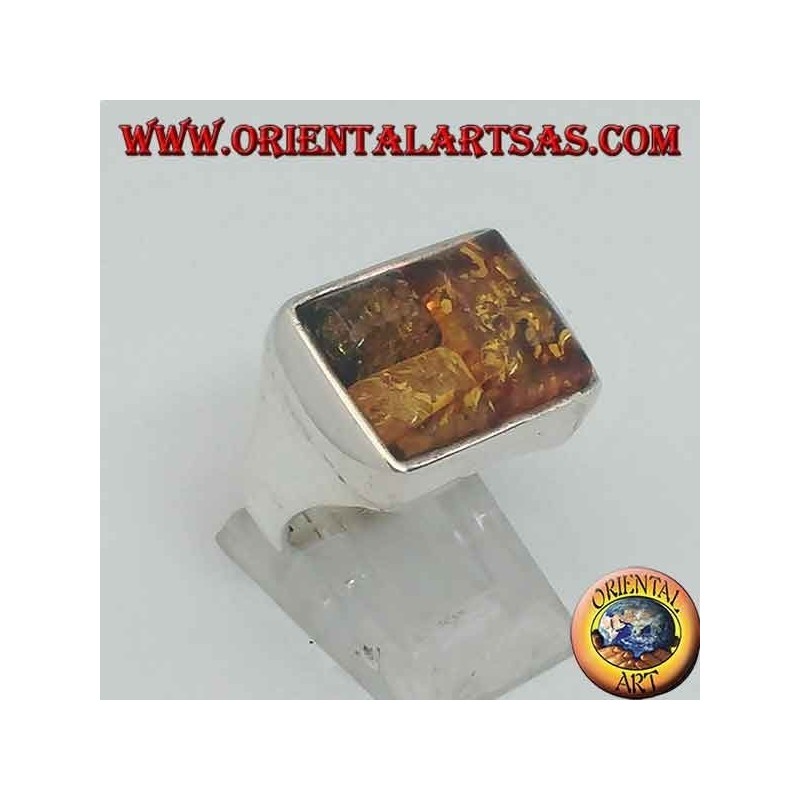 Anillo rectangular de plata con tres ámbar rectangulares