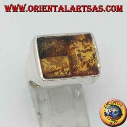 Anello in argento rettangolare con tre ambre rettangolari