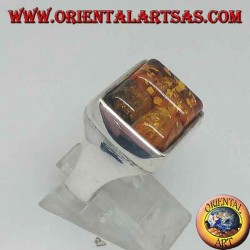 Anello in argento rettangolare con tre ambre rettangolari