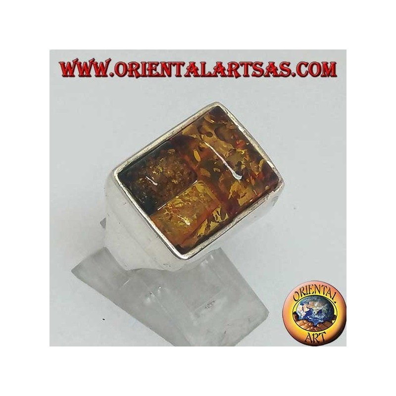 Anillo rectangular de plata con tres ámbar rectangulares