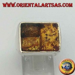 Anillo rectangular de plata con tres ámbar rectangulares