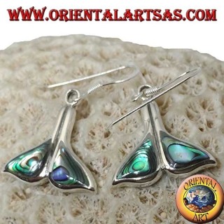 Silver whale tail earrings with paua shell (Haliotis iris)