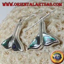 Silver whale tail earrings with paua shell (Haliotis iris)