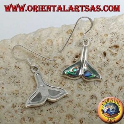 Silver whale tail earrings with paua shell (Haliotis iris)