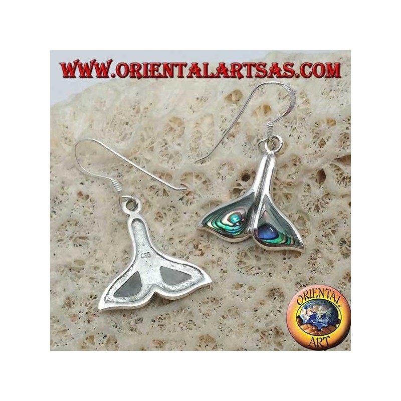 Pendientes de plata de cola de ballena con concha de paua (iris Haliotis)