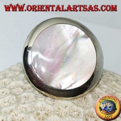 Silver ring with round mother of pearl (large)