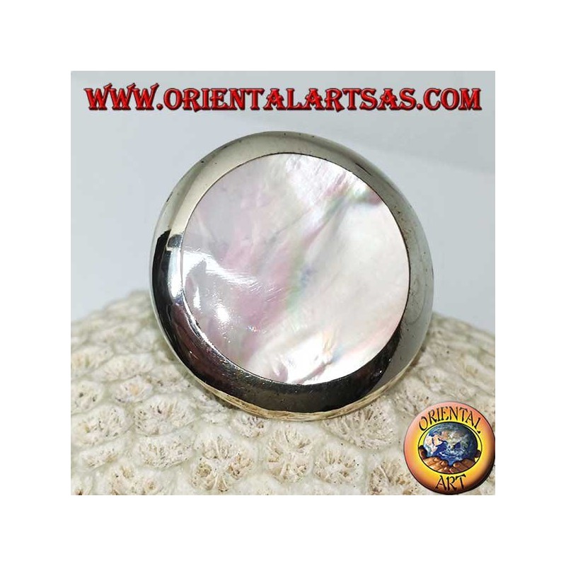 Bague en argent avec nacre ronde (grand)