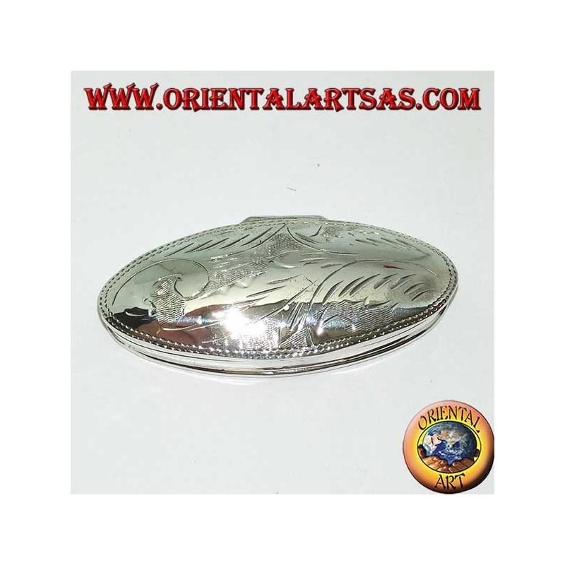 Boîte à pilules en argent (925 ‰) avec gravures, de forme ovale