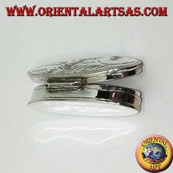 Boîte à pilules en argent (925 ‰) avec gravures, de forme ovale