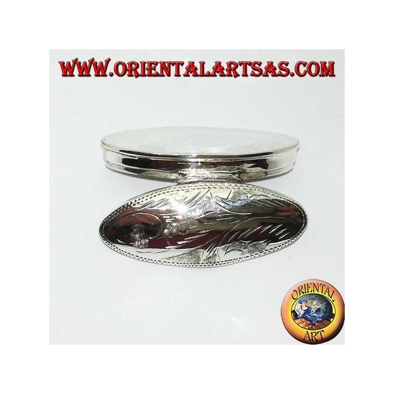 Boîte à pilules en argent (925 ‰) avec gravures, de forme ovale