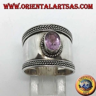 Bague large en argent avec améthyste ovale, Bali