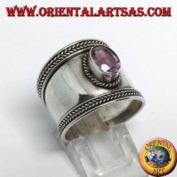 Anillo ancho de plata con amatista ovalada, Bali