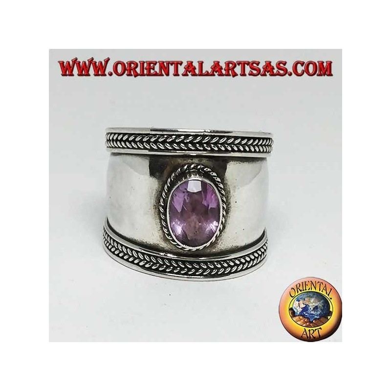 Bague large en argent avec améthyste ovale, Bali