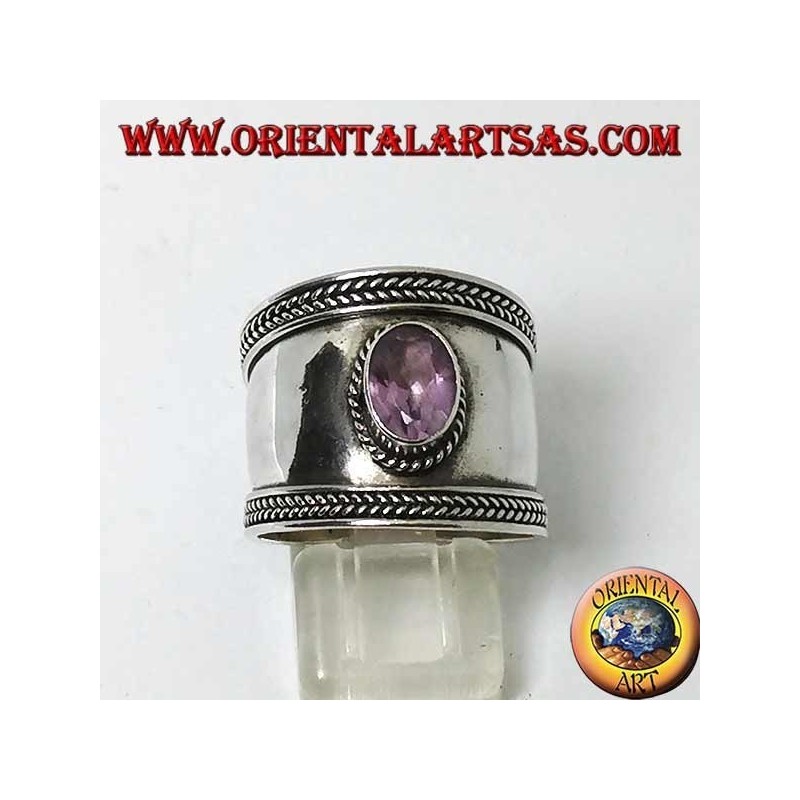 Anillo ancho de plata con amatista ovalada, Bali