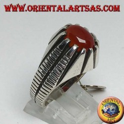 Silver ring with oval carnelian set between eight points