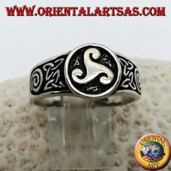 Silver triskell ring with tyrone knot and spiral on the sides