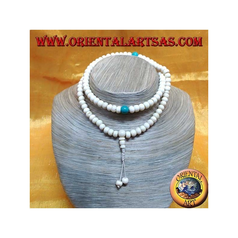 Buddhist Mālā 108 Perlen von 8 mm. in Yak Knochen und Türkis