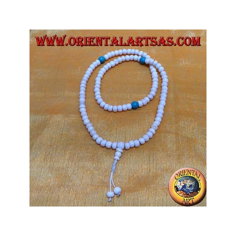 Budista Mālā 108 cuentas de 8 mm. en hueso de yak y turquesa