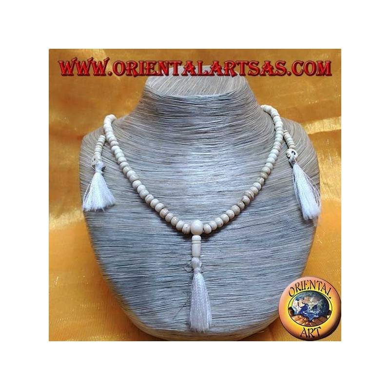 Mālā (Japamālā) Buddhist 108 Perlen 6,5 mm Rosenkranz. in Yakknochen mit 3 Büscheln
