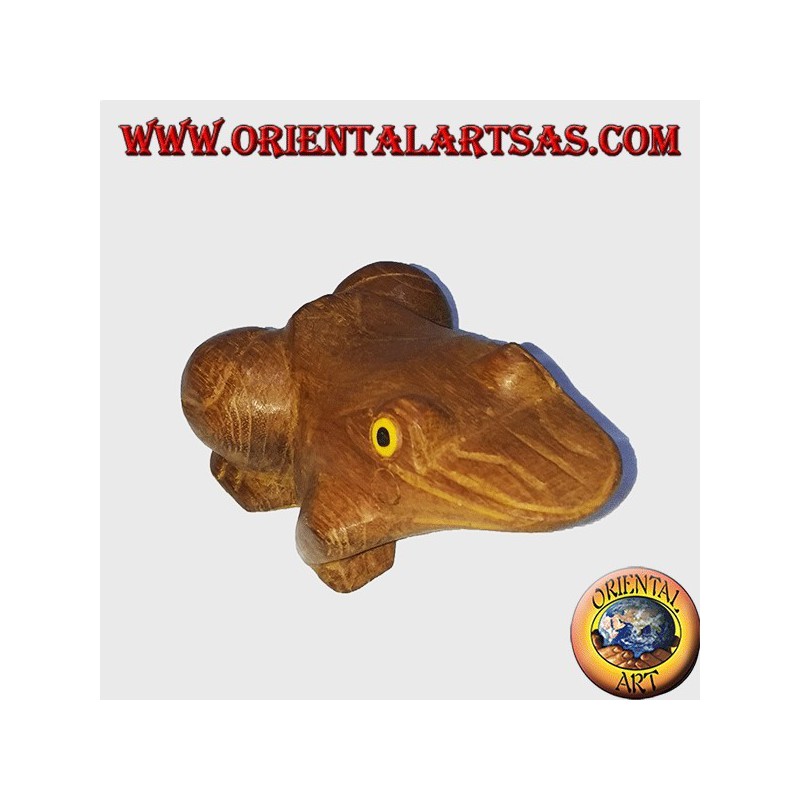 Ranocchio in legno di teak con occhi gialli