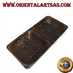 Bandeja doble bandeja rectangular en madera de coco