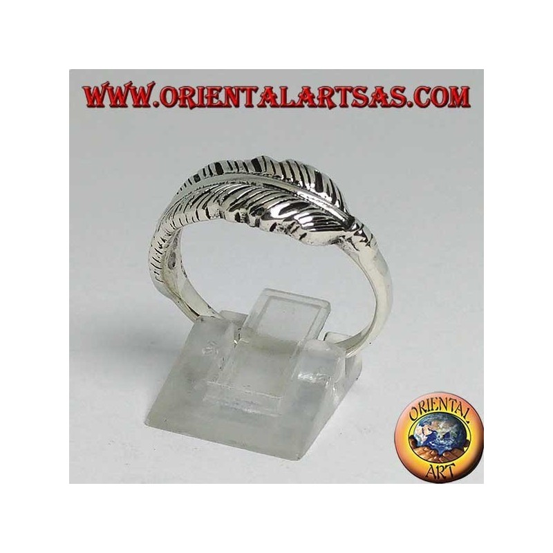 Bague en argent en forme de plume indienne