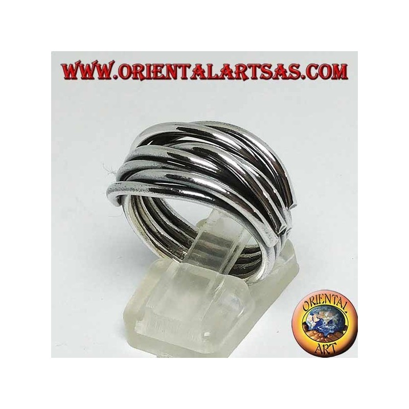 Silver ring with intertwined threads