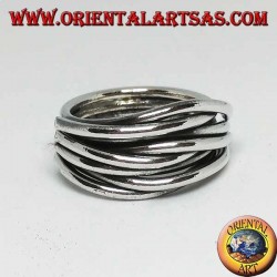Silver ring with intertwined threads