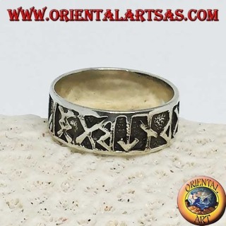 8 mm wide band silver ring. with Celtic low relief runes