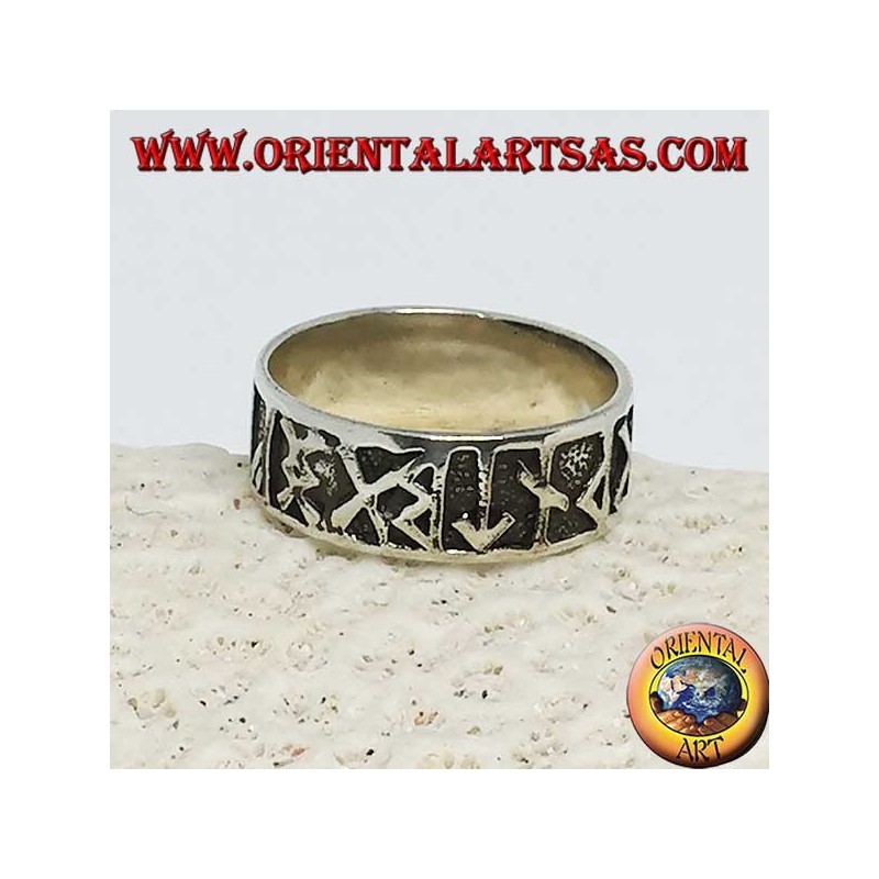 8 mm wide band silver ring. with Celtic low relief runes