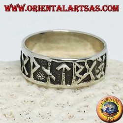 8 mm wide band silver ring. with Celtic low relief runes