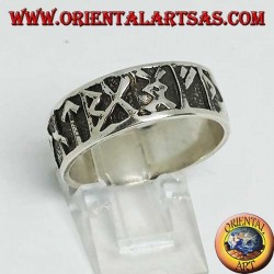 8 mm wide band silver ring. with Celtic low relief runes