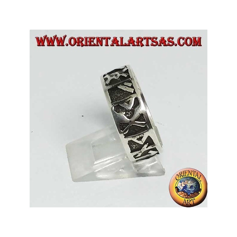 8 mm wide band silver ring. with Celtic low relief runes