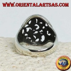 Round openwork silver ring with stars and moons