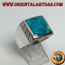 Anillo de plata con turquesa cuadrada natural rodeada de un grabado griego (22)
