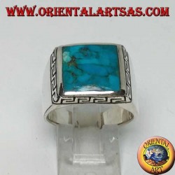 Silver ring with natural square turquoise surrounded by a Greek engraving (22)
