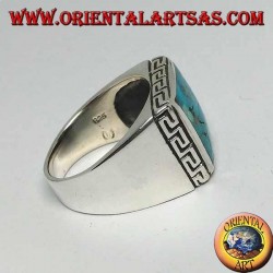 Silver ring with natural square turquoise surrounded by a Greek engraving (22)