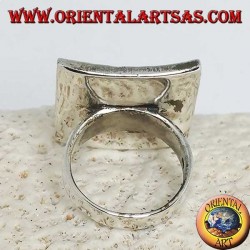Large concave and hammered square silver ring