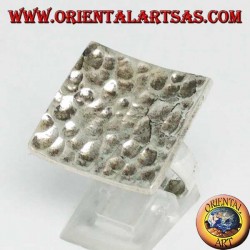 Large concave and hammered square silver ring