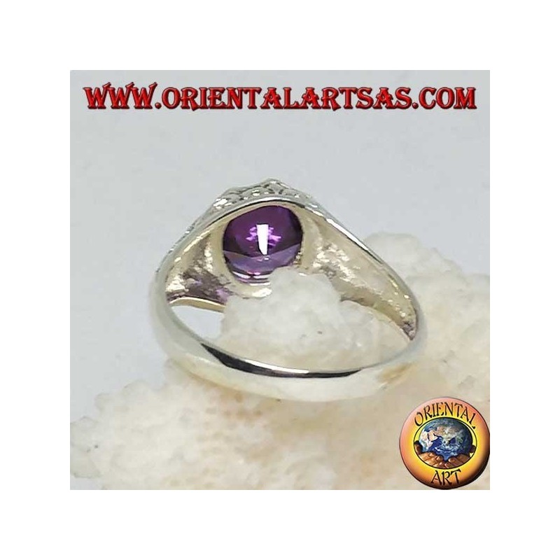 Solitario anello in argento con zirconi a cuore