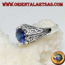 Bague en argent incrusté avec zircon saphir incrusté